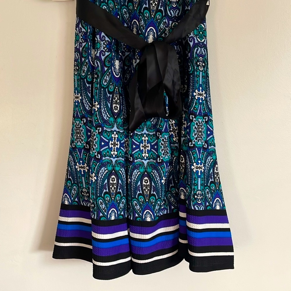 Haani New York Petite Blue Multicolored Paisley Print Bohemian Fit & Flare Dress - Picture 10 of 13